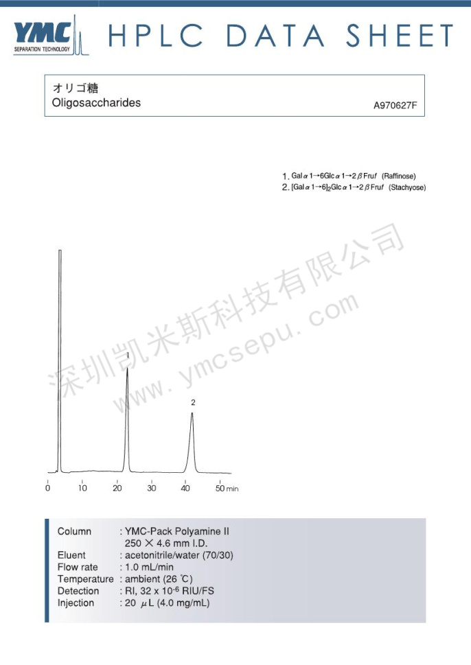 棉子糖与水苏糖分离的液相色谱图