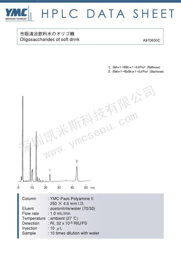 液相色谱法测定饮料中棉子糖与水苏糖