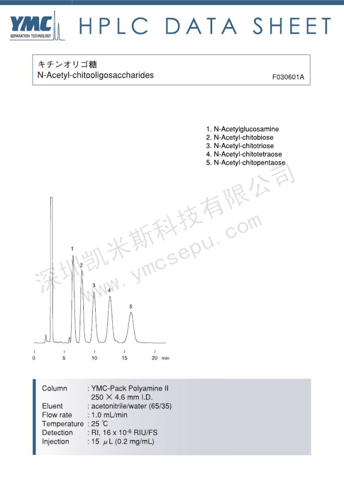 N-乙酰基-壳低聚糖分离的液相色谱图