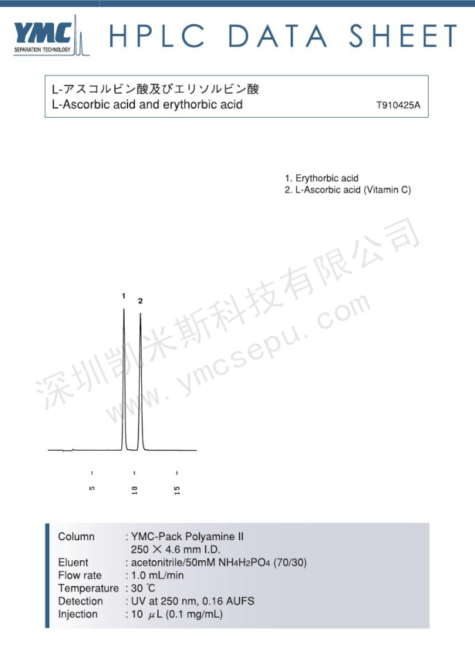 抗坏血酸与异抗坏血酸分离的液相色谱图