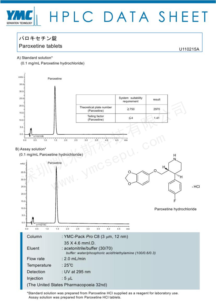 液相色谱法检测帕罗西汀片