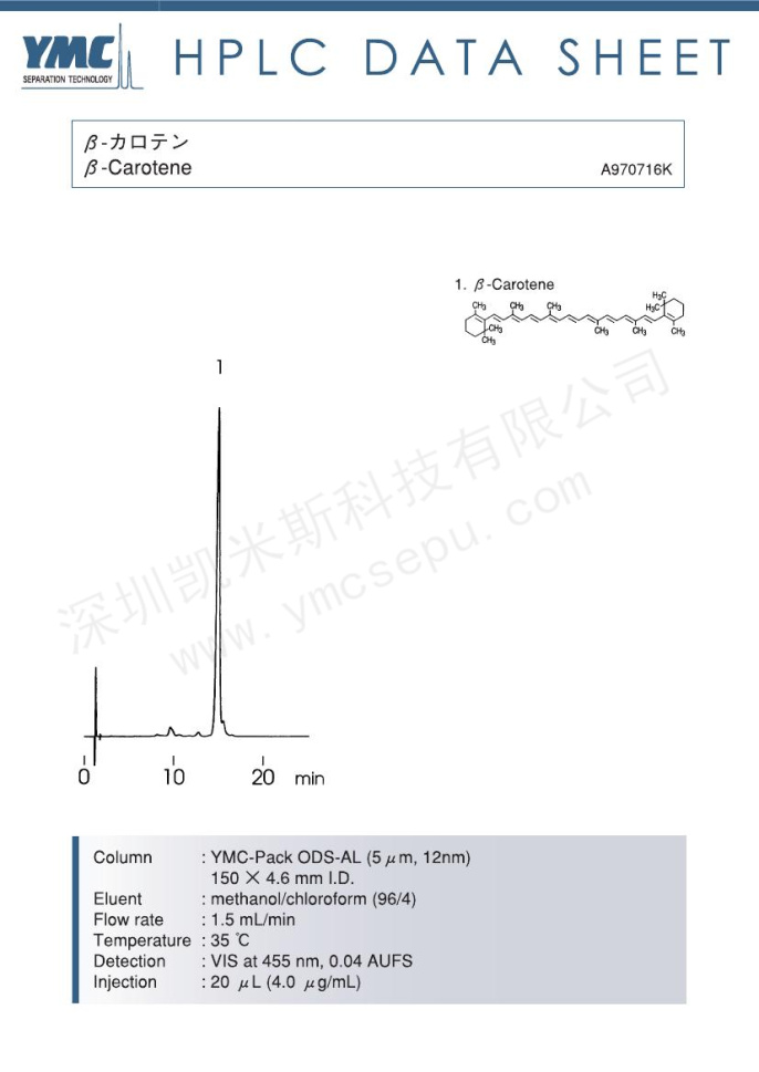 β-胡萝卜素检测的色谱图