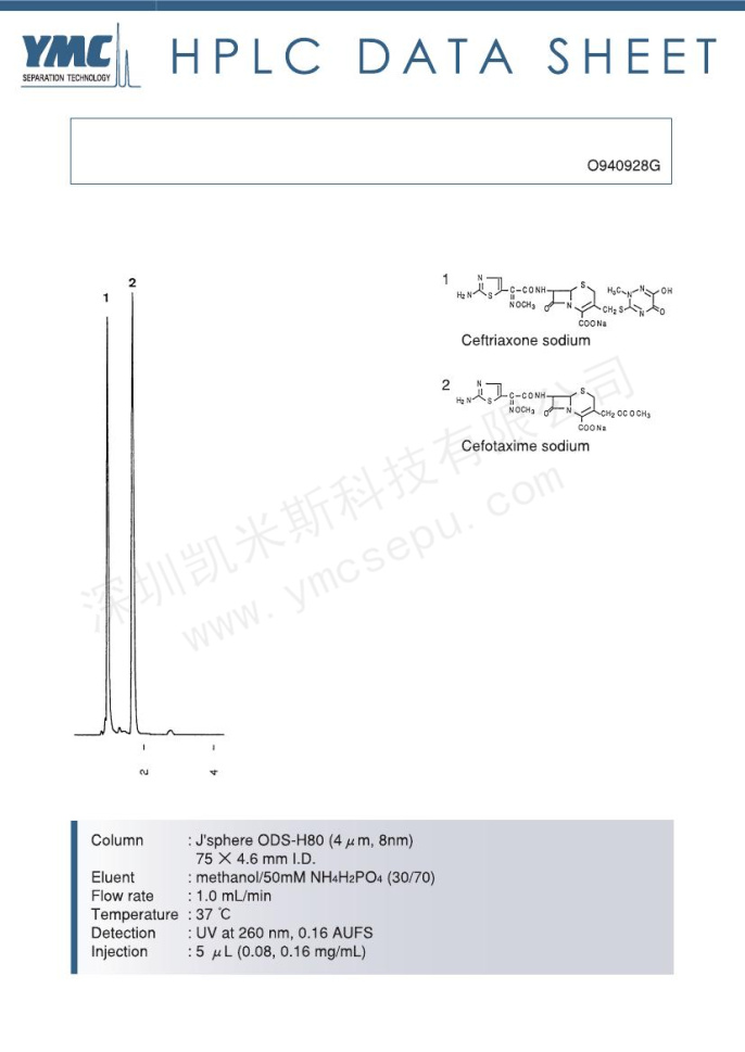 头孢曲松钠与头孢噻肟钠的色谱图